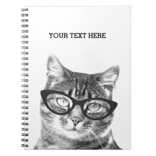 Funny cat wearing glasses photo notebook design
