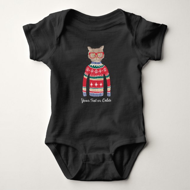 Funny Cat Wearing Glasses, Ugly Christmas Sweater (Front)