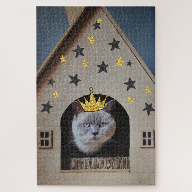Funny Cat Wearing Golden Glitter Bling Crown Jigsaw Puzzle (Vertical)