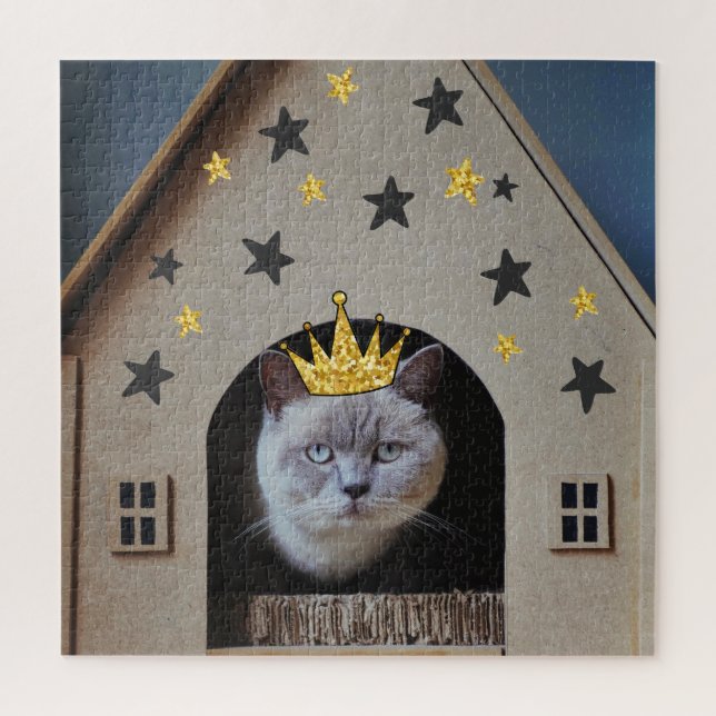 Funny Cat Wearing Golden Glitter Bling Crown Jigsaw Puzzle (Vertical)