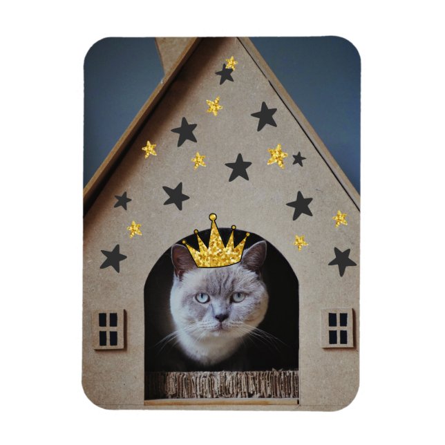Funny Cat Wearing Golden Glitter Bling Crown Magnet (Vertical)