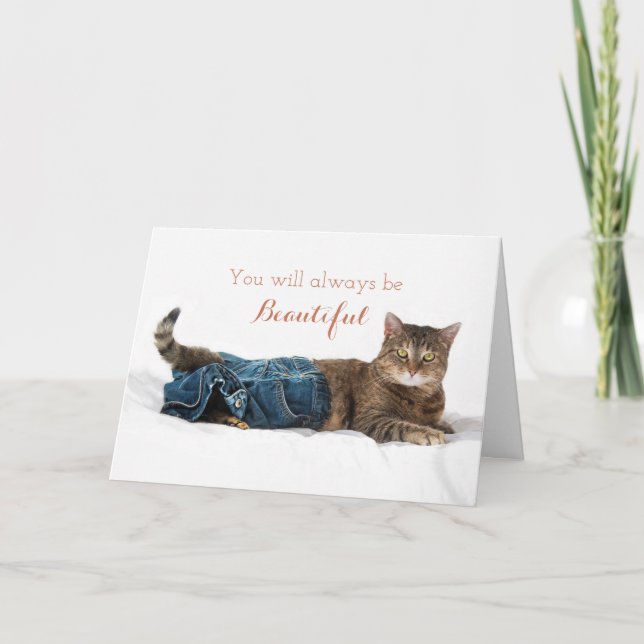 Funny Cat Wearing Jeans Birthday Card for Her (Front)