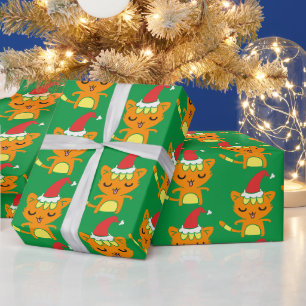 Funny Cat Wearing Santa Hat Christmas Cat Pattern Wrapping Paper