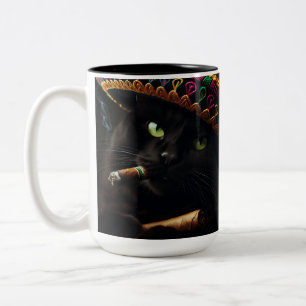 Funny Cat Wearing Sombrero Two-Tone Coffee Mug