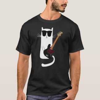 Funny Cat Wearing Sunglasses Playing Bass Guitar T-Shirt