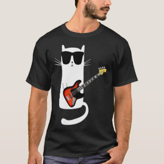 Funny Cat Wearing Sunglasses Playing Bass Guitar  T-Shirt