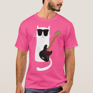 Funny Cat Wearing Sunglasses Playing Bass Guitar T-Shirt