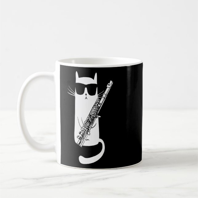 Funny Cat Wearing Sunglasses Playing Flute Musicia Coffee Mug (Left)