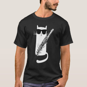 Funny Cat Wearing Sunglasses Playing Flute Musicia T-Shirt