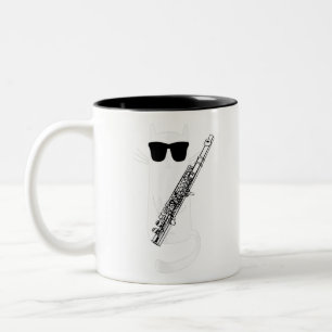 Funny Cat Wearing Sunglasses Playing Flute T-Shirt Two-Tone Coffee Mug