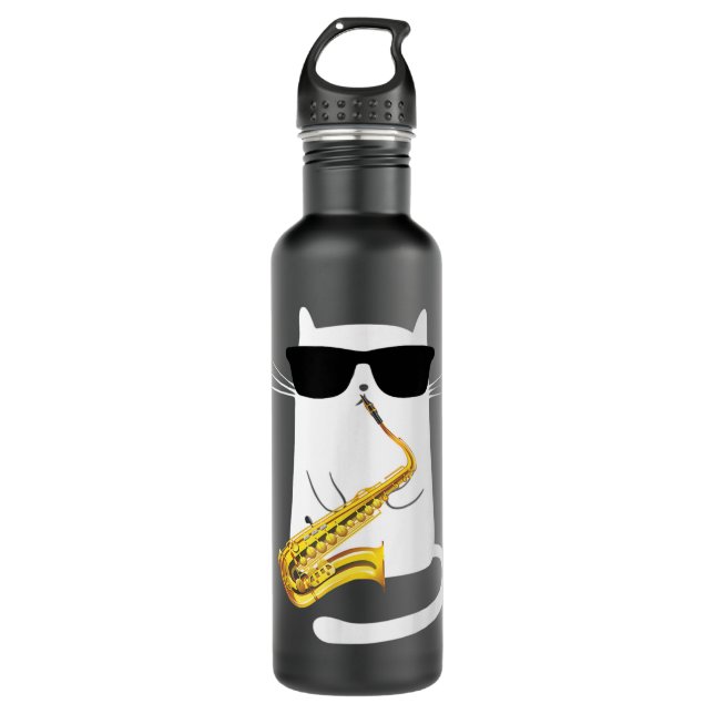Funny Cat Wearing Sunglasses Playing Saxophone  710 Ml Water Bottle (Front)
