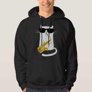 Funny Cat Wearing Sunglasses Playing Saxophone  Hoodie