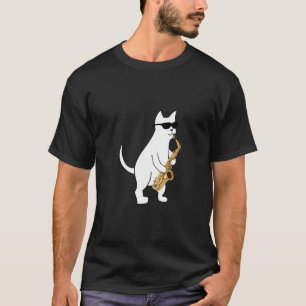 Funny Cat Wearing Sunglasses Playing Saxophone T-Shirt