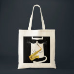 Funny Cat Wearing Sunglasses Playing Saxophone  Tote Bag<br><div class="desc">Funny Cat Wearing Sunglasses Playing Saxophone</div>