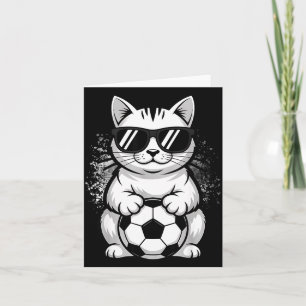 Funny cat wearing sunglasses playing soccer card