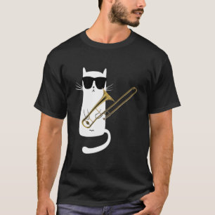 Funny Cat Wearing Sunglasses Playing Trombone T-Shirt
