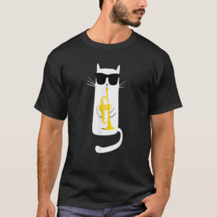 Funny Cat Wearing Sunglasses Playing Trumpet  T-Shirt