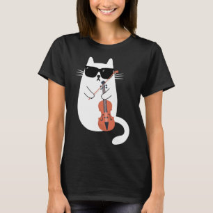 Funny Cat Wearing Sunglasses Playing Violin Viola  T-Shirt