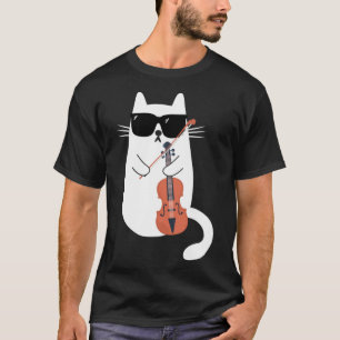Funny Cat Wearing Sunglasses Playing Violin Viola  T-Shirt