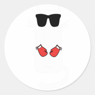 Funny Cat Wearing Sungles Boxing For Men Women Gir Classic Round Sticker