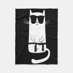 Funny Cat Wearing Sungles Karate Judo Black Belt F Fleece Blanket