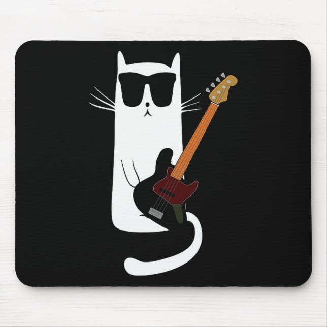 Funny Cat Wearing Sungles Playing B Guitar Men Wom Mouse Mat (Front)