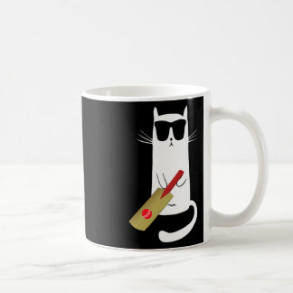Funny Cat Wearing Sungles Playing Cricket Coffee Mug