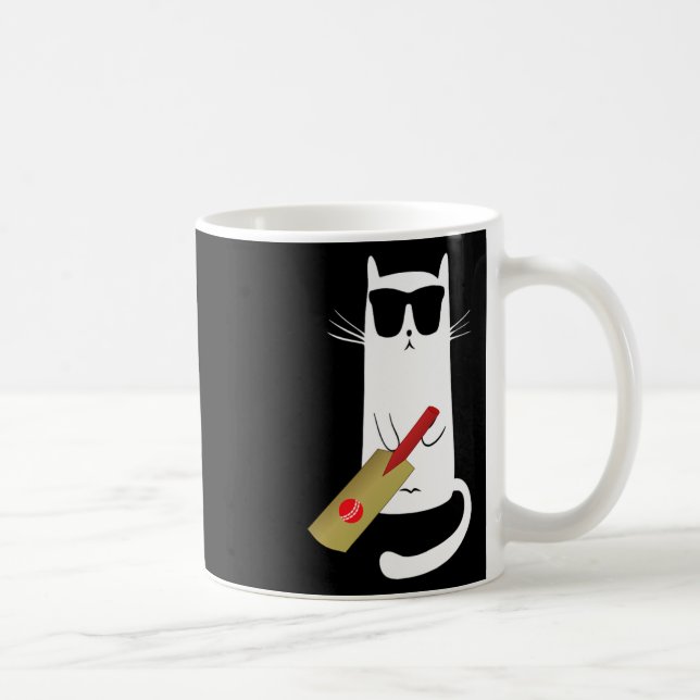 Funny Cat Wearing Sungles Playing Cricket  Coffee Mug (Right)