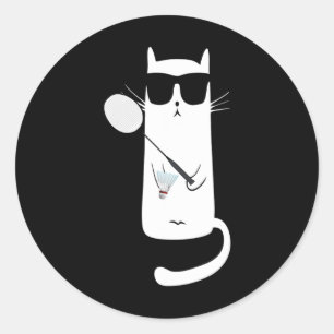Funny Cat Wearing Sungles Playing Dminton Classic Round Sticker