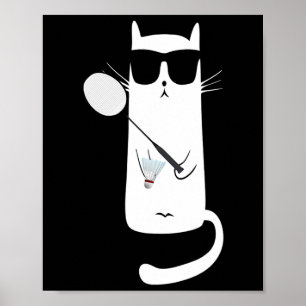 Funny Cat Wearing Sungles Playing Dminton  Poster
