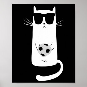 Funny Cat Wearing Sungles Playing Soccer Footbyll  Poster