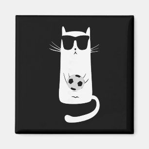 Funny Cat Wearing Sungles Playing Soccer Footll Magnet