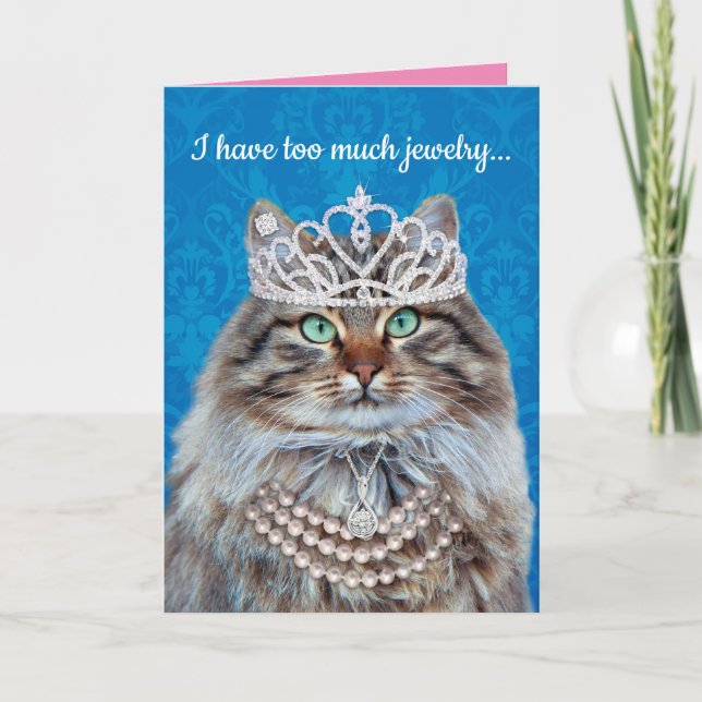 Funny Cat Wearing Too Much Jewelry Card (Front)