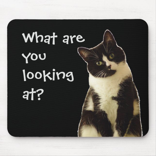 Funny Cat "What are you looking at!" Mouse Mat (Front)