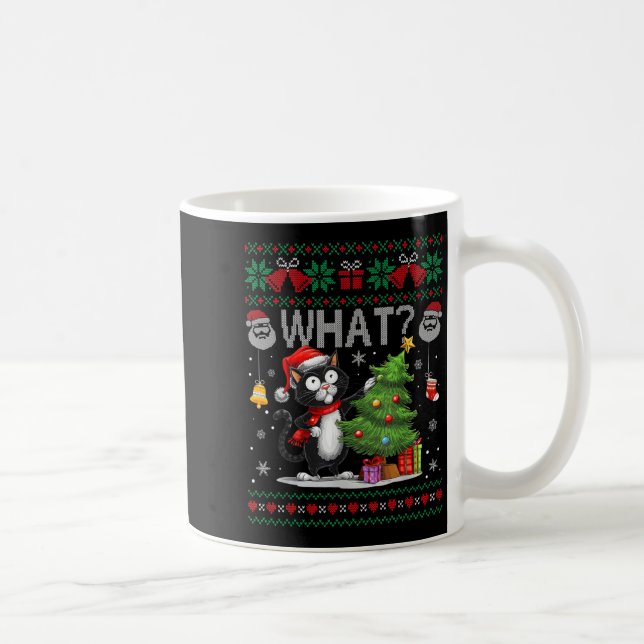 Funny Cat What Black Cat Christmas Tree Ugly Xmas  Coffee Mug (Right)