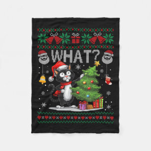 Funny Cat What Black Cat Christmas Tree Ugly Xmas Fleece Blanket