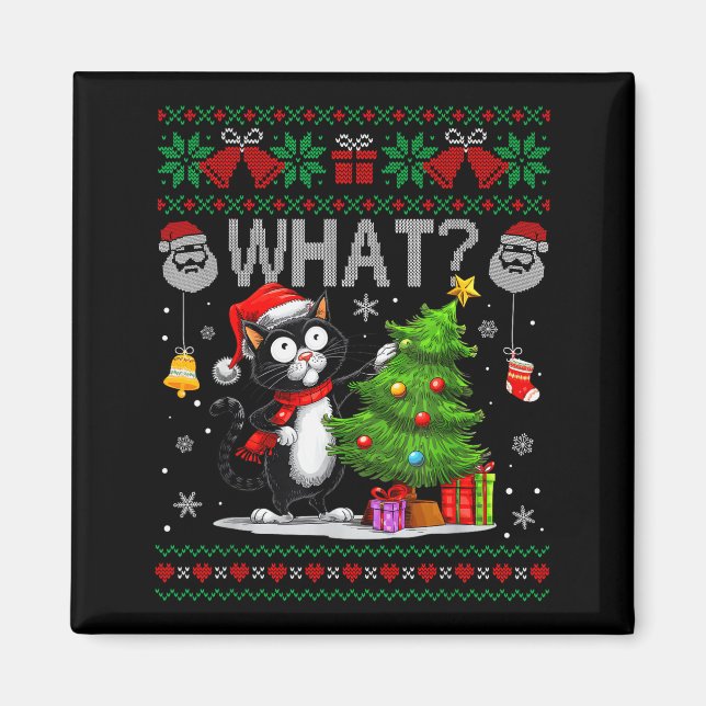 Funny Cat What Black Cat Christmas Tree Ugly Xmas  Magnet (Front)