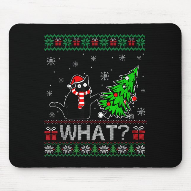 Funny Cat What Black Cat Christmas Tree Ugly Xmas  Mouse Mat (Front)