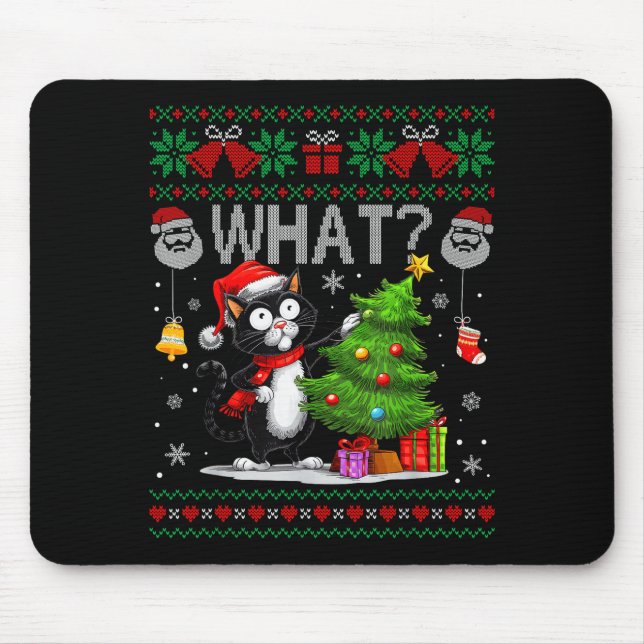 Funny Cat What Black Cat Christmas Tree Ugly Xmas  Mouse Mat (Front)