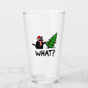 Funny Cat What Black Cat Pushing Christmas Tree T- Glass
