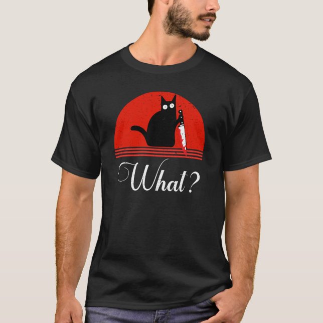 Funny Cat What Black Cute Cat With A Knife T-Shirt (Front)