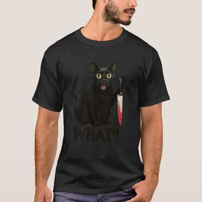 Funny Cat What Graphic Murderous Cat With Knife Sa T-Shirt (Front)