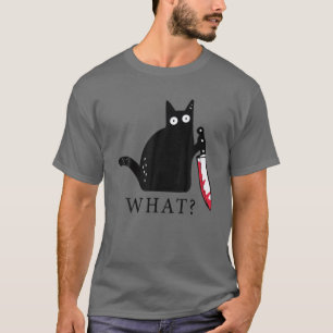 Funny Cat What? Murderous Black Cat With Knife Gif T-Shirt