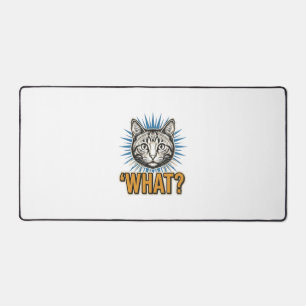 Funny Cat 'WHAT_' Vintage Engraving Graphic Tee_1 Desk Mat