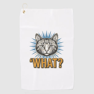 Funny Cat 'WHAT_' Vintage Engraving Graphic Tee_1 Golf Towel