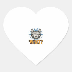 Funny Cat 'WHAT_' Vintage Engraving Graphic Tee_1 Heart Sticker