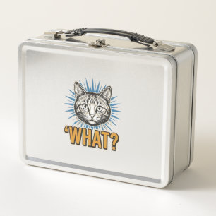 Funny Cat 'WHAT_' Vintage Engraving Graphic Tee_1 Metal Lunch Box