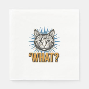 Funny Cat 'WHAT_' Vintage Engraving Graphic Tee_1 Napkin