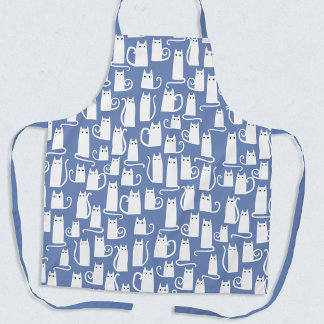 Funny Cat White Blue Apron