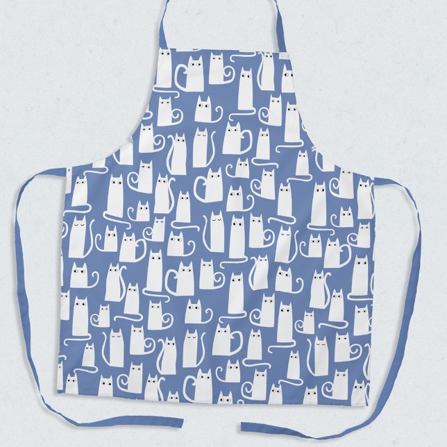 Funny Cat White Blue Apron (Creator Uploaded)